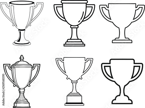 Set of trophy vector icons isolated on transparent background