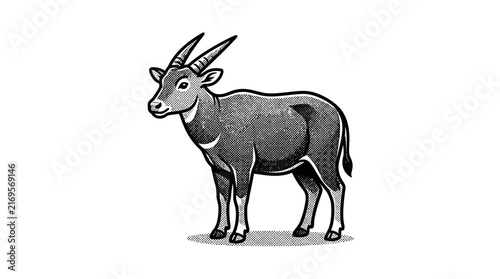 Standing gazelle antelope in a vintage sketch style.