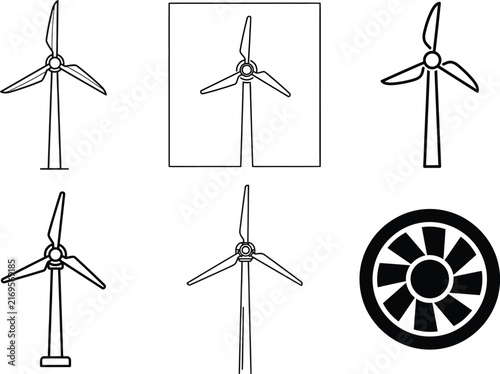 Set of turbine vector icons isolated on transparent background