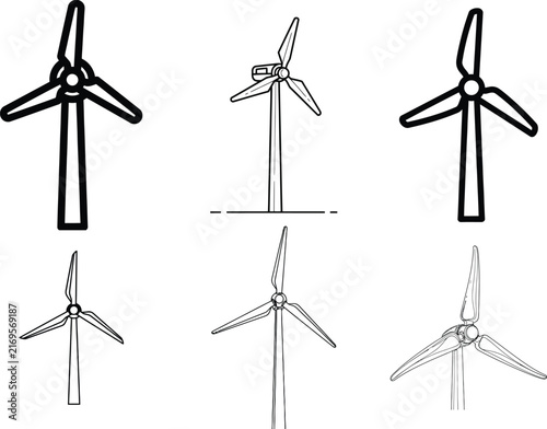 Set of turbine vector icons isolated on transparent background