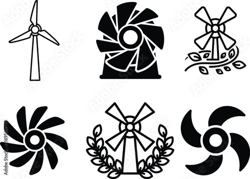 Set of turbine vector icons isolated on transparent background