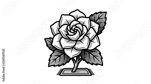Vintage rose flower engraving resting on small mat