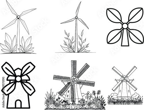 Set of turbine vector icons isolated on transparent background