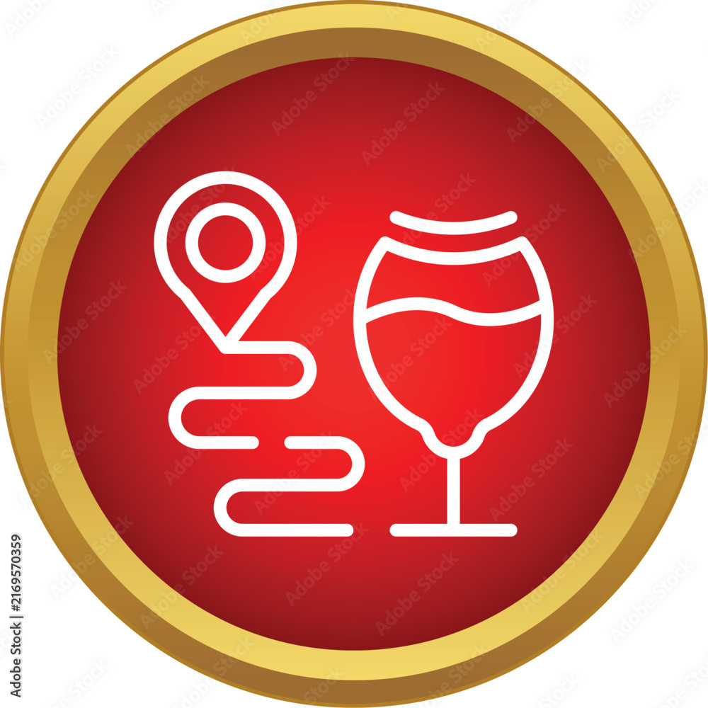 Fototapeta premium Wine glass and map pin marking a route, symbolizing wine tourism or tasting