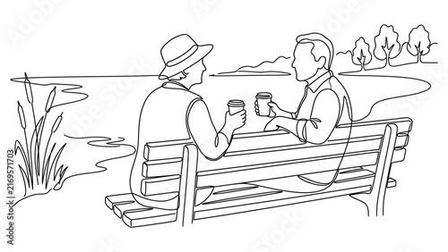 Elderly couple sitting on a bench together.