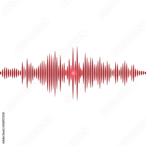 Red horizontal audio waveform with glowing effect isolated on a transparent background