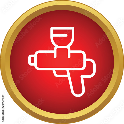 Paint spray gun outline icon on a red and gold button representing auto body work
