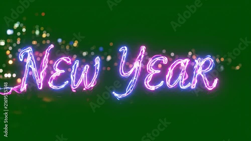 Animated Glowing Neon New Year Text Effect Isolated on Green Background for Holiday Greeting Cards and Social Media