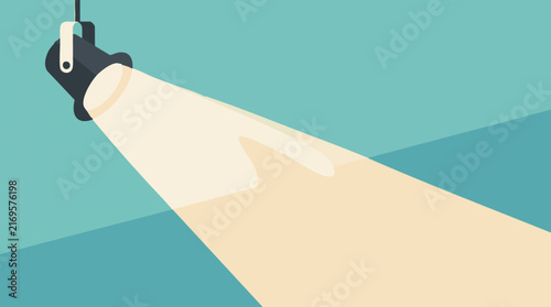 Spotlight illuminating a teal background in a minimalist flat design style