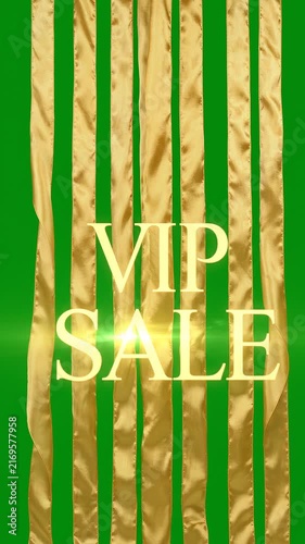 VIP Sale Animation with Falling Golden Ribbons on a Green Screen Background for Promotional Shopping Video Content