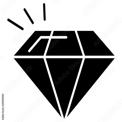 Diamond glyph icon shining gem crystal luxury reward premium quality line vector illustration