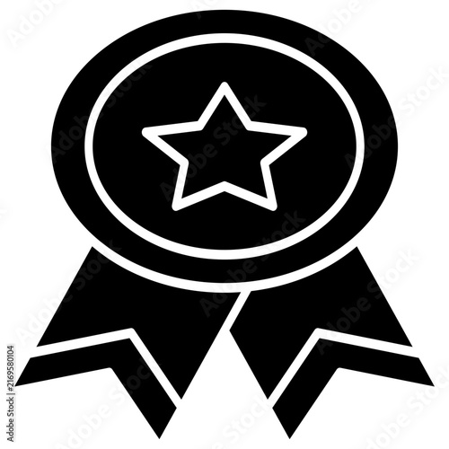 Star award badge glyph icon medal ribbon winner quality guarantee UI vector element
