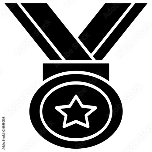 Award medal line glyph icon star neck ribbon winner prize championship
