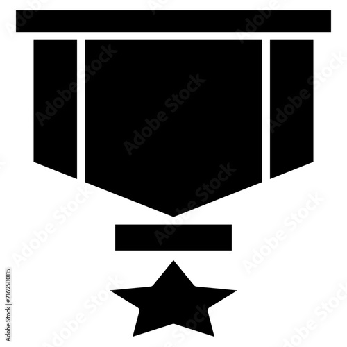 Military star medal glyph icon honor award ribbon badge rank victory vector illustration

