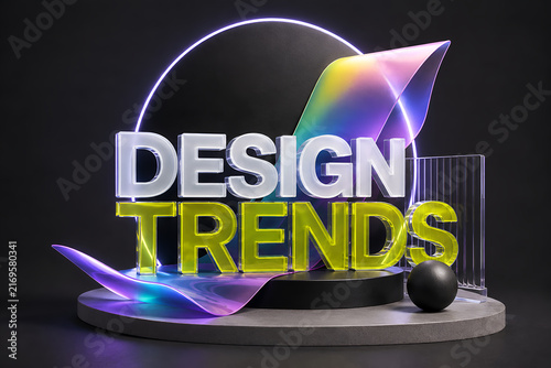 3D design trends concept with colorful abstract shapes for modern website banner