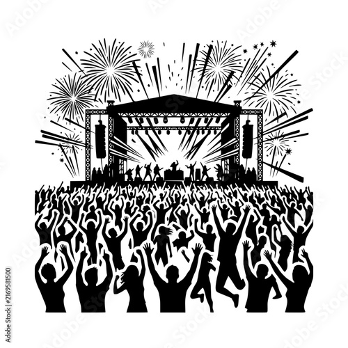 Crowd raising hands concert celebration silhouette illustration