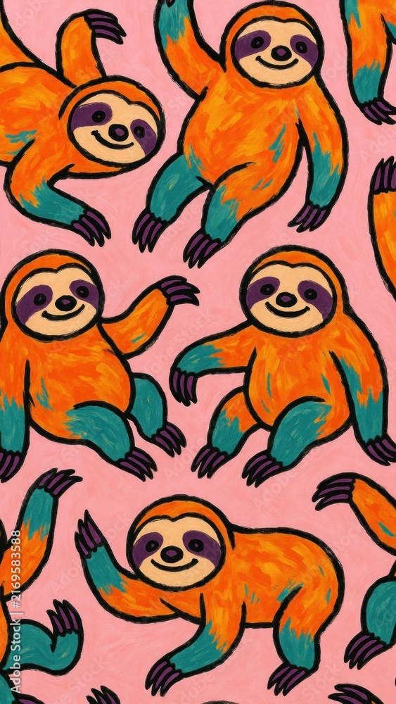 Obraz premium Colorful sloths on pink mobile wallpaper