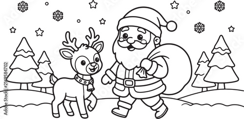 Cartoon boy holding teddy bear and christmas tree