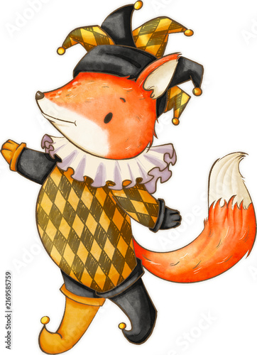 Little Fox Jester baby halloween illustration hand drawn