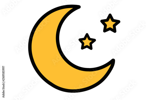 Yellow crescent moon with stars night sky icon transparent background