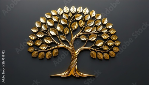 3D Metallic Golden Tree of Life Wall Art Decor on Dark Background