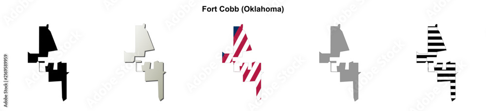 Fototapeta premium Fort Cobb (Oklahoma) blank outline map set