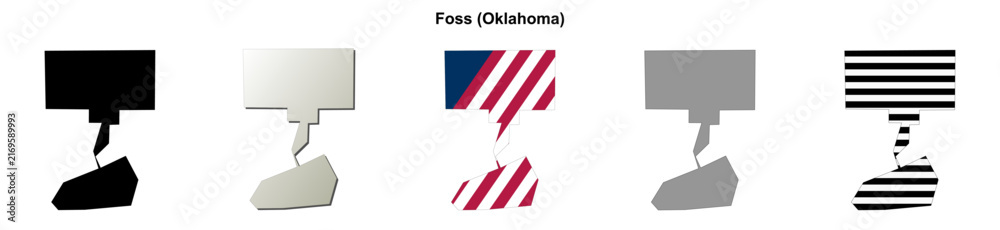 Fototapeta premium Foss (Oklahoma) blank outline map set
