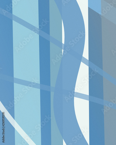 Layered blue ribbons and sweeping translucent curves create an airy architectural rhythm, offering a cool contemporary backdrop for technology, finance, science, and corporate communication.