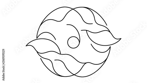 Abstract wave and leaf design on white background.