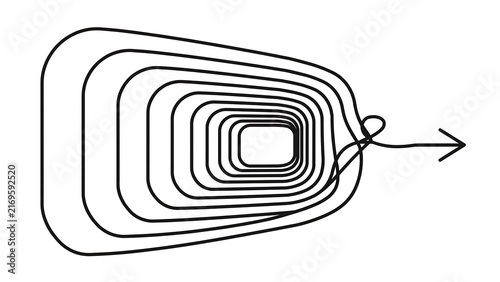 Abstract spiral arrow design on white background.