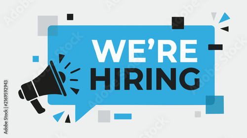 We're Hiring Message with Megaphone in Blue Speech Bubble Graphic
