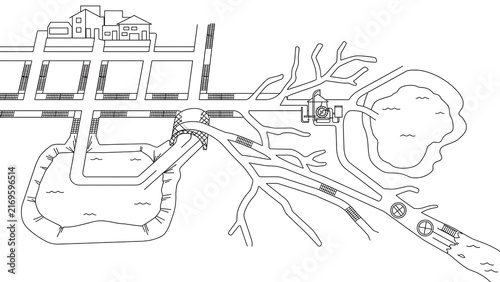 Aerial city map illustration on white background.