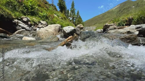 Pure Mountain Stream Flowing Over Rocks in Austrian Alps, Koenigsleiten, Salzachgeier, Summer.