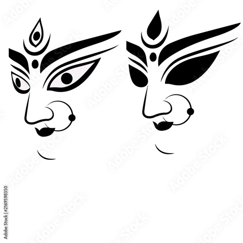 Goddess Durga Face Line Art Vector Set - Traditional Durga Puja Eyes and Face Illustration Pack