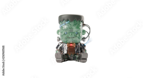 Photography Cyborg Frankenstein monster with green circuit board skin