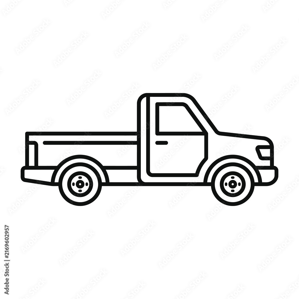 Fototapeta premium Simple line art illustration of a pickup truck side view.
