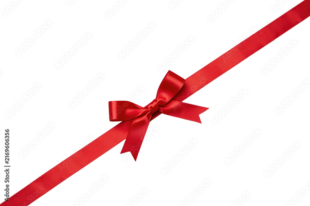 Naklejka premium Diagonal red satin gift ribbon with small bow