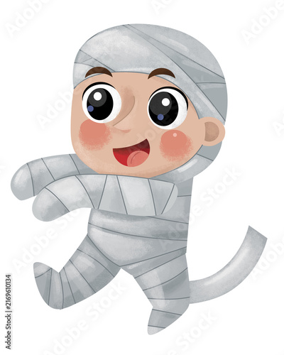 cartoon scene with halloween character on white background mummy illustration for children