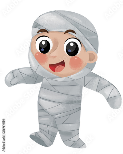 cartoon scene with halloween character on white background mummy illustration for children