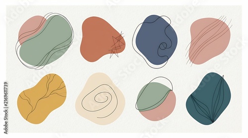 Collection of Modern Abstract Fluid Blob Forms with Delicate Linear Accent Details abstract blob shape fluid organiccollection line graphic element modern minimal artcurved smooth design