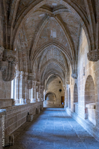 A historic stone cloistered hallway