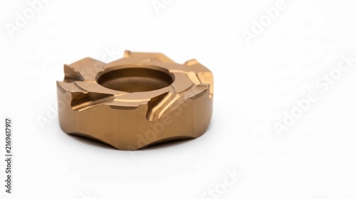 Industrial milling insert made of tungsten carbide features a durable golden titanium nitride coating for precision metal cutting hardware components