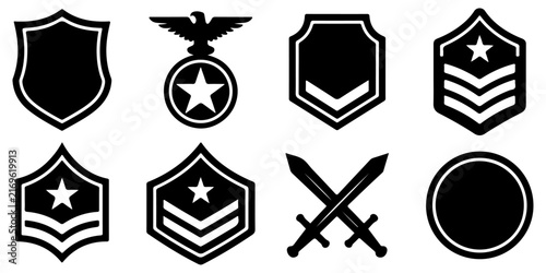 Canvas Print Military rank insignia, shields, medals and patriotic service symbols collection