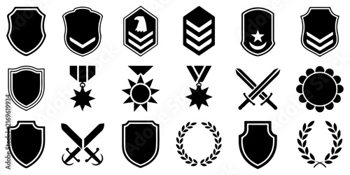 Canvas Print Military rank insignia, shields, medals and patriotic service symbols collection