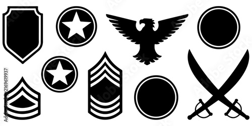 Canvas Print Military rank insignia, shields, medals and patriotic service symbols collection