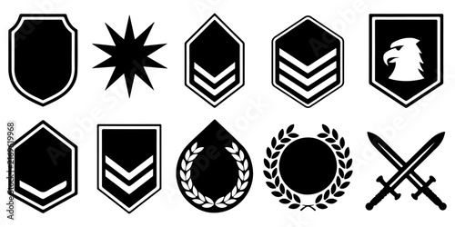 Foto Military rank insignia, shields, medals and patriotic service symbols collection