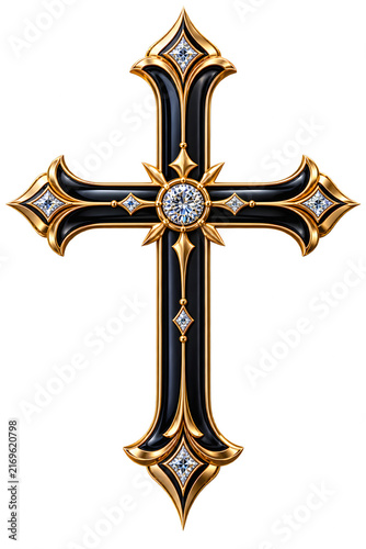 Luxury Gold and Black Gothic Christian Cross 3D Illustration