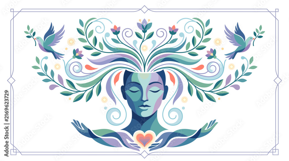 Naklejka premium Mindfulness and Peace Floral Vector Illustration