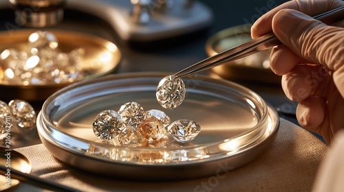 Close-up photograph of purified rare earth mineral crystals in a laboratory dish, gloved technician hand holding tweezers, precision recycling equipment blurred in background