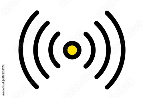 Radio wave signal icon with yellow center dot transparent background